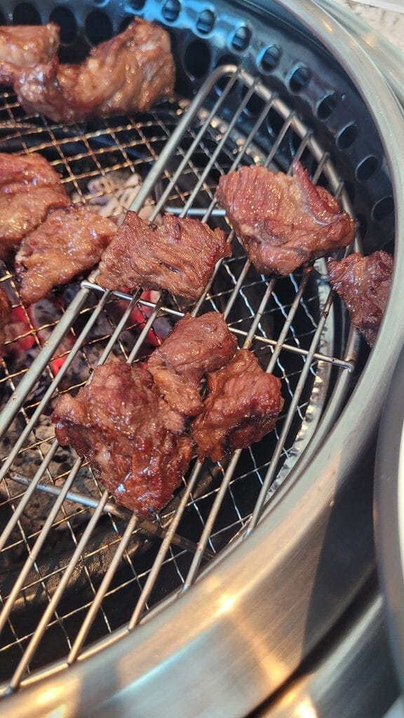 Grilled galbi with caramelized edges and visible marbling